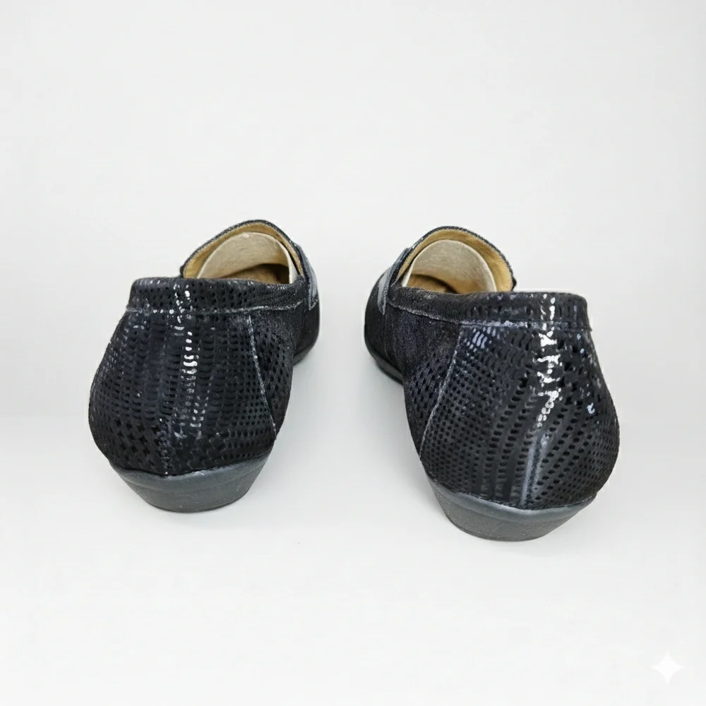 Softspots Size 10 Flats Loafers Black Metallic Houndstooth Leather Cushioned